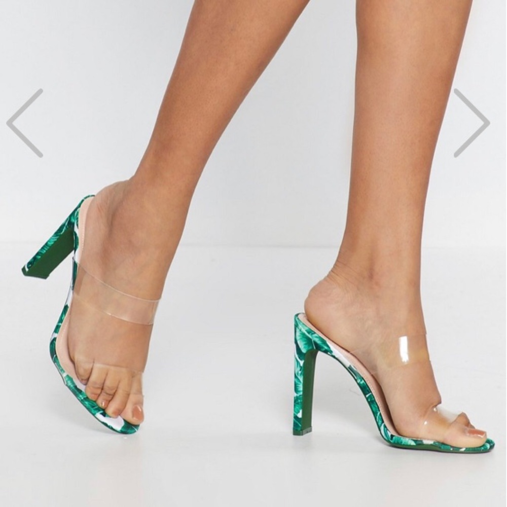 Leaf Print Perspex Mules